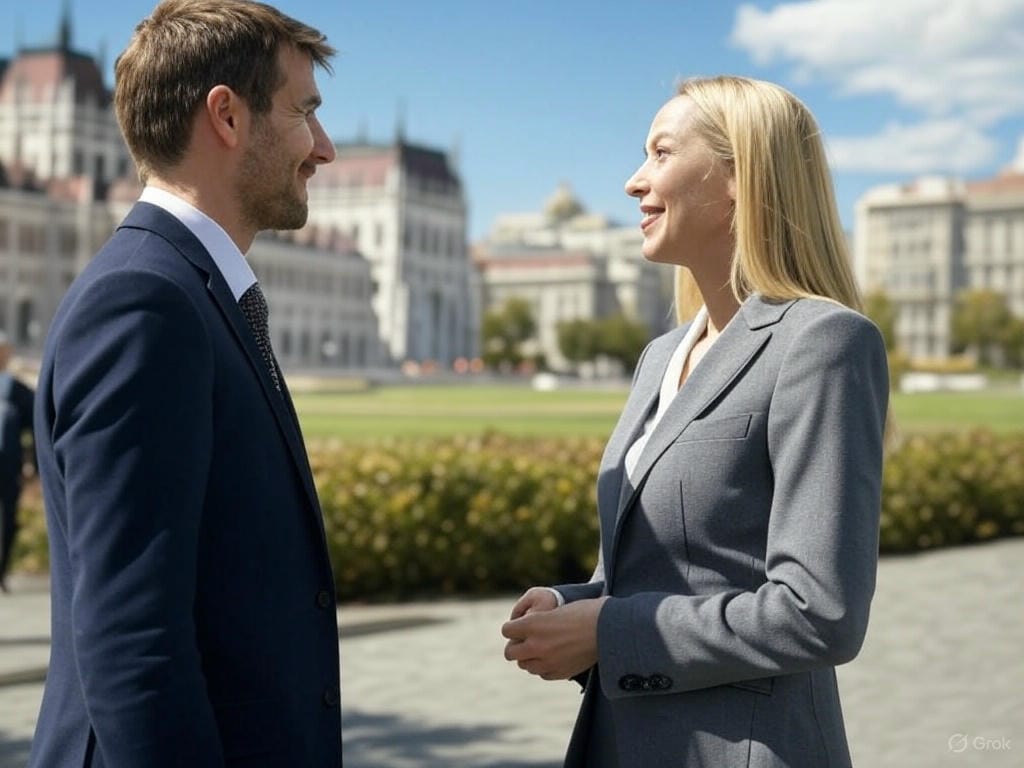 Gründung einer Tochtergesellschaft in Ungarn - Geschäftsmann unterschreibt Dokumente mit ungarischer Flagge im Hintergrund